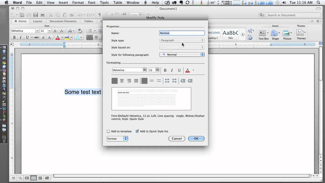 setting font in word for mac